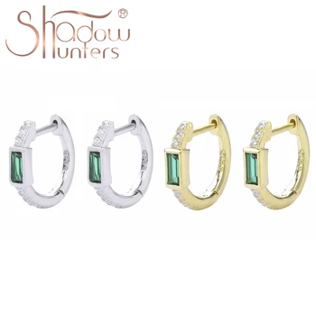 

SHADOWHUNTERS Real 925 Sterling Silver Square Green Crystal Huggies Earrings For Women High Quality Earrings S925 Jewelry Making
