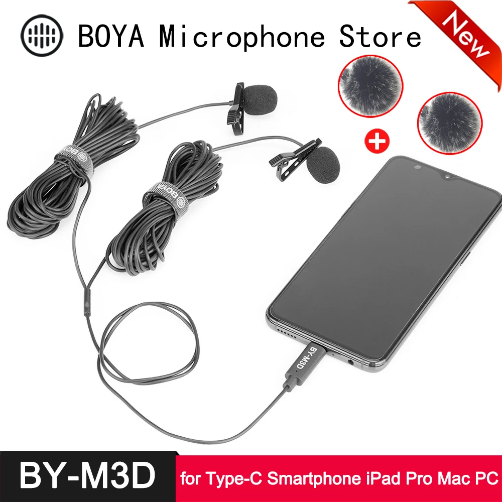 Петличный микрофон BOYA BY-M3D всенаправленный цифровой USB-микрофон с креплением 6
