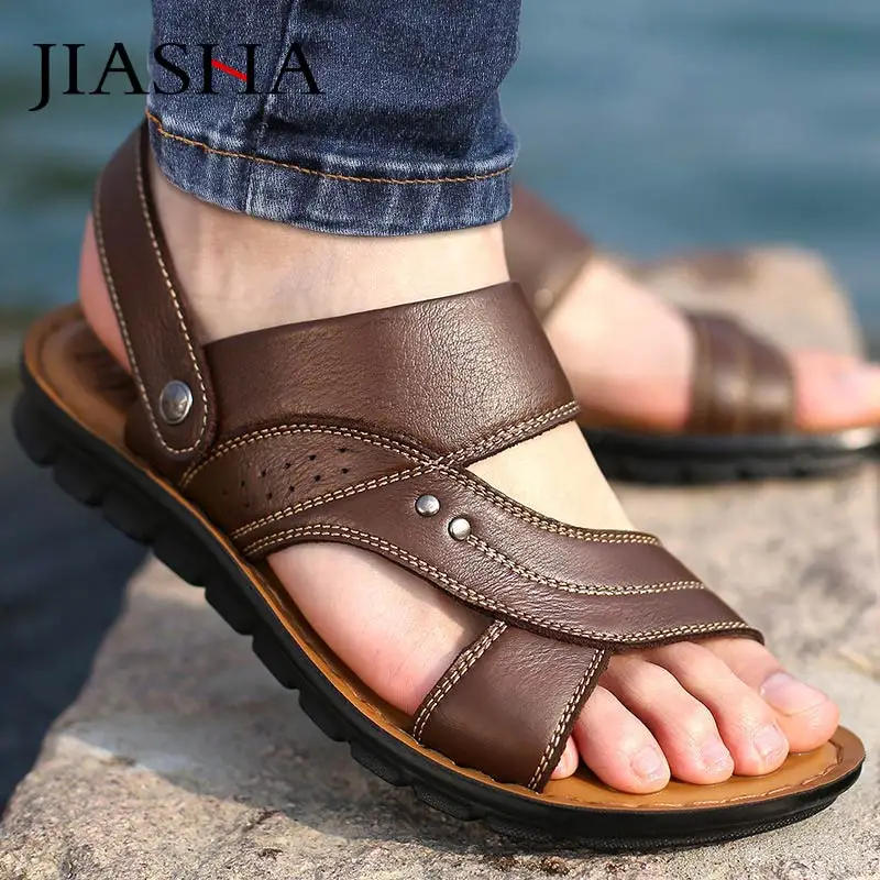 Casual shoes men sandals 2020 fashion soft bottom solid beach sandals men shoes flat with hand sewing slipper man summer shoes