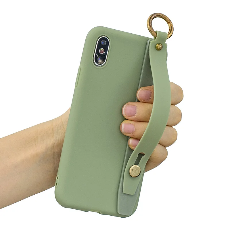 

WristBand Case For Iphone 6 6S 7 8 Plus Solid Color Soft Silicone Cover For Iphone X XR XS Max Finger Ring Holder Bracket Coque