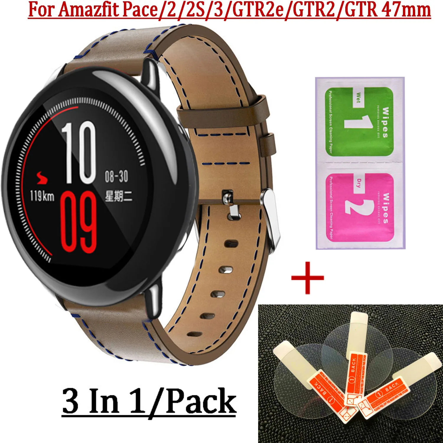 Ремешок кожаный для Huami Amazfit pace/2/2s/3 Stratos браслет смарт-часов 22 мм GTR2e/GTR2 |