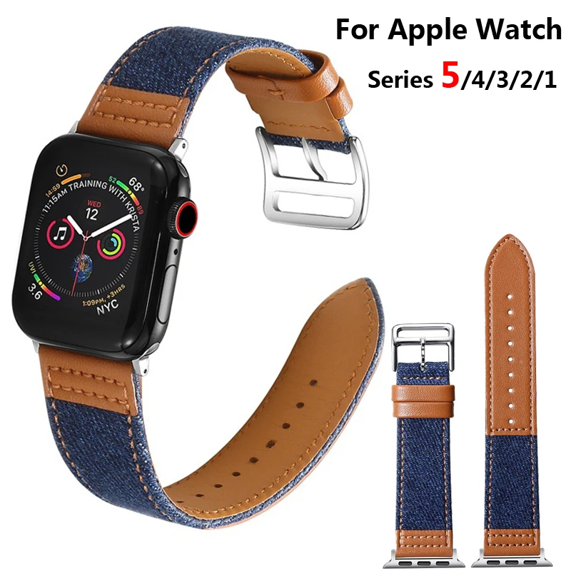 Ремешок для Apple watch band 5 4 44 мм 40 холст кожаный браслет наручный ремень correa iwatch 3 42 38