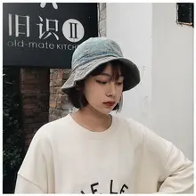 Vintage Washed Denim Bucket Hat Hip Hop Summer Sun Bucket Hat Cotton Men Women Breathable Panama Fishing Cap