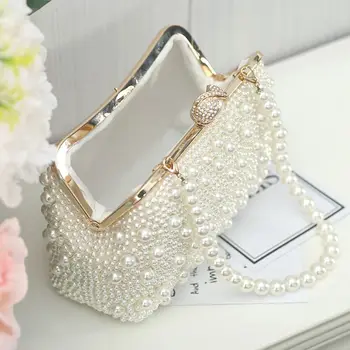 

Women Artificial Pearls Handbag Evening Party Bridal Clutch Lady Shoulder Bag Wedding Prom Wallet Purse X7XC