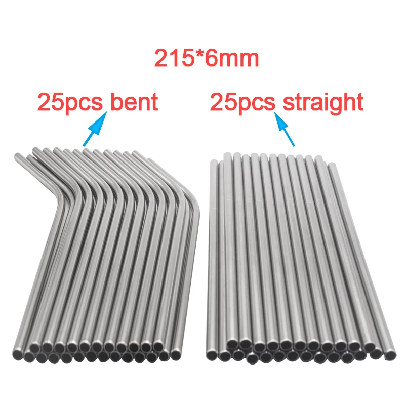 50 шт./партия металлическая соломинка многоразовые Оптовые трубочки для напитков из нержавеющей стали 215 мм* 6 мм Прямые согнутые соломинки для напитков