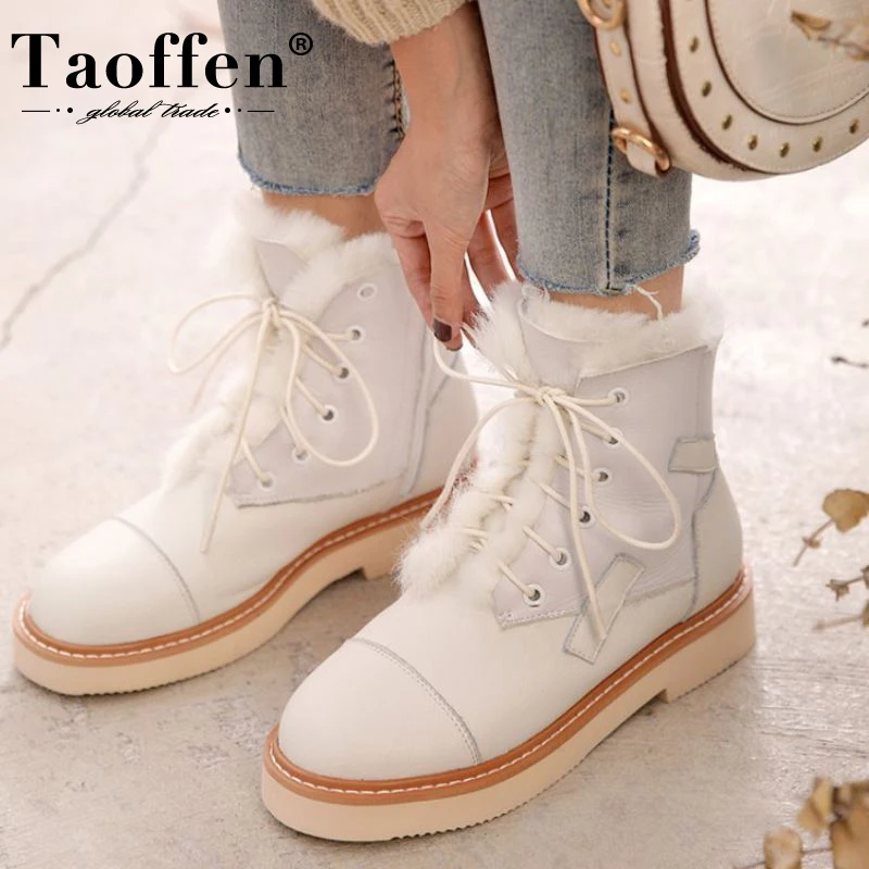 Taoffen/женские зимние ботинки из коровьей кожи Теплая зимняя обувь с Плюшевым Мехом