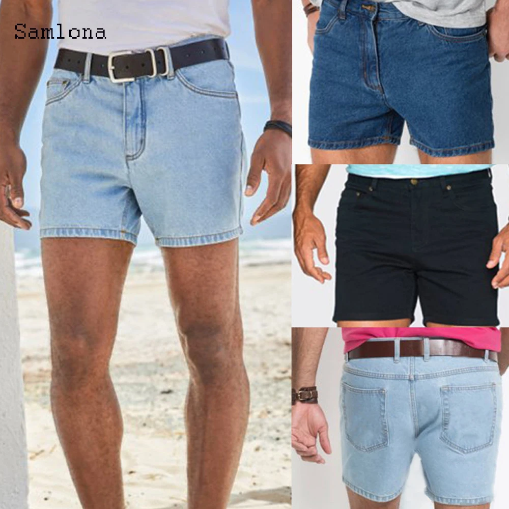 Samlona Summer New Western Fashion Shorts Jeans Men Straight Casual Trend All-match Classic Simple Denim Shorts Mens No Belt Samlona Summer New Western Fashion Shorts Jeans Men Straight Casual Trend All-match Classic Simple Denim Shorts Mens No Belt