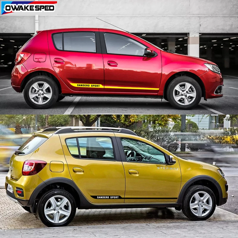 Carbon Fiber Car Door Side Skirt Sticker For Renault-Sandero RS Sport Stripes Racing Styling Auto Body Decor Vinyl Decals (3)