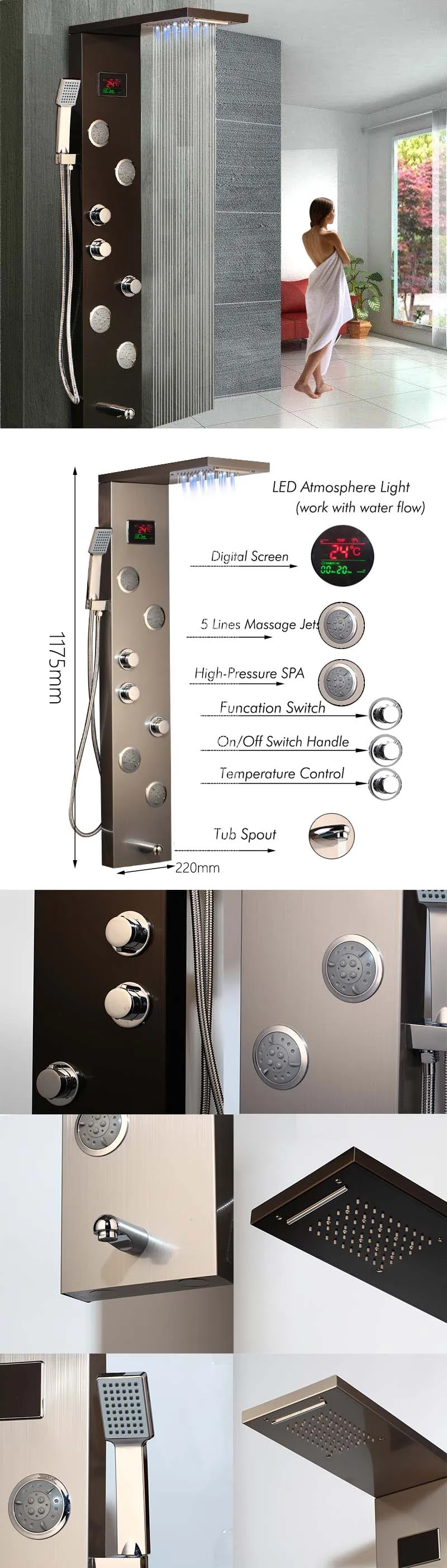 Torayvino светодиод для ванной комнаты душевой набор массажные струи опрыскиватель горячей и холодной смеситель управления клапан ручной Душ кран