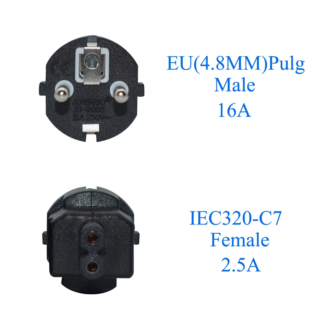 JORINDO EU 2 зубец к IEC320 C7 2 отверстия переменного тока мощность pulg, IEC320 C7 socker к ЕС(4,8 мм ноги) pulg конвертер, 16A/250 В