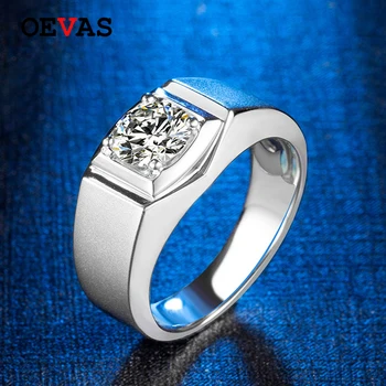 

OEVAS Real 1 Carat D color Moissanite Men Ring 18K White Gold Color Sparkling Wedding Engagement Party Fine Jewelry Wholesale