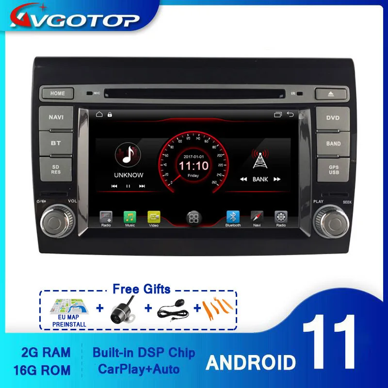 AVGOTOP Android 11 Wince Car Radio DVD Player For FIAT BRAVO 2G 16G Vehicle GPS Multimedia | Автомобили и мотоциклы