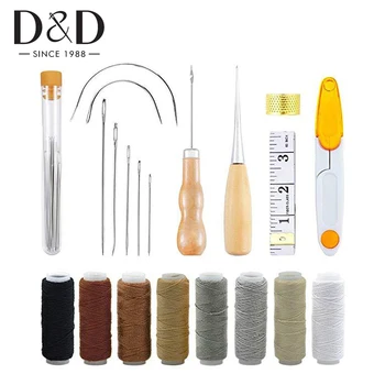 

29Pcs Leather Craft Tool Kit Hand Sewing Needles Canvas Thread & Needles & Tape Measure & Wooden Awl For Leather Repair Kits