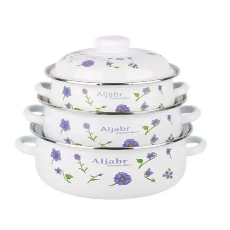 3pcs/set Enamel Casserole Set (16-20cm) With Lid, Porcelain Stew Pot, Soup  Pot