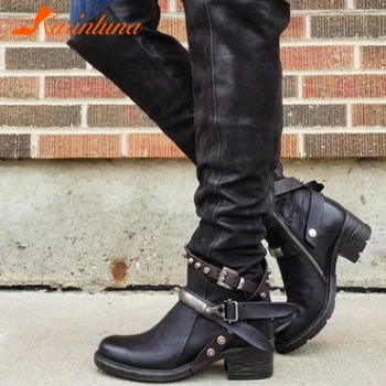 

Karinluna 2020 New Design Thick Heels Knee High Boots Woman Shoes Buckle Decoration Concise INS Hot Fashion Boots Female