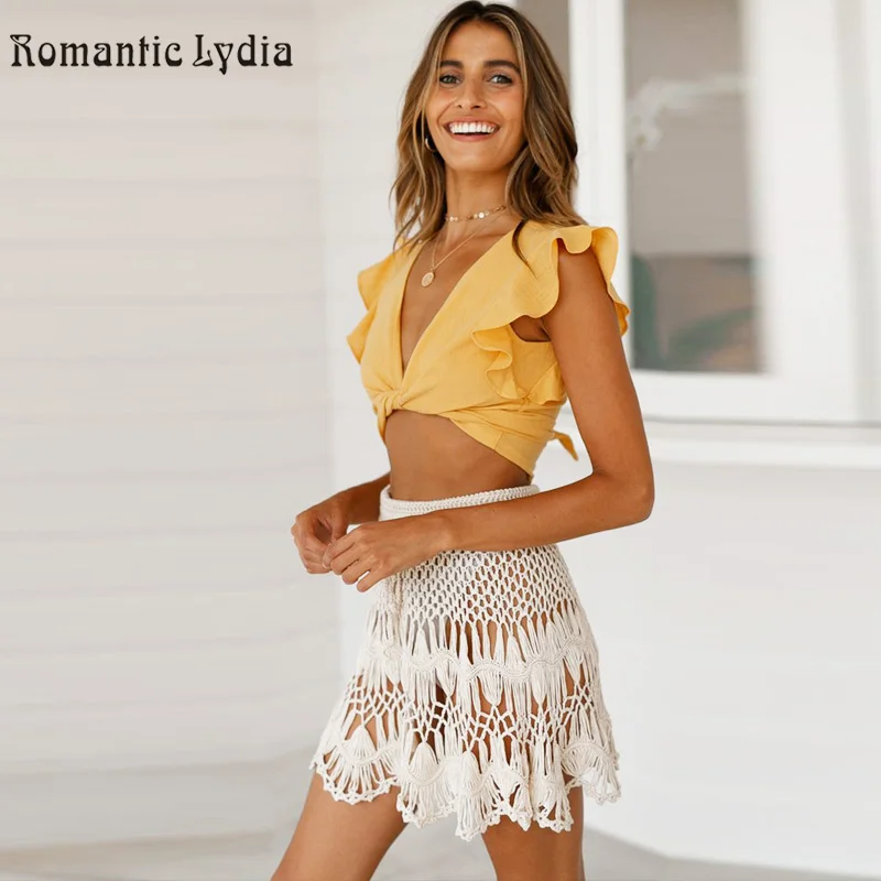 Женская летняя мини юбка Boho с высокой талией, трикотажная короткая складчатая юбка