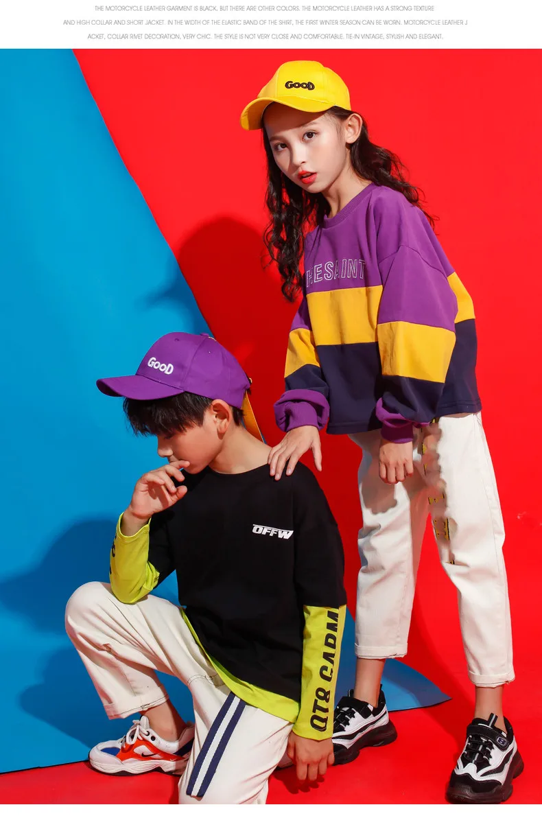 Black Purple Hoodie White Pants Set Children's Hiphop Street Dancewear Suit Kids Girls Boys Jazz Hip Hop Dance Costumes Clothes (12)