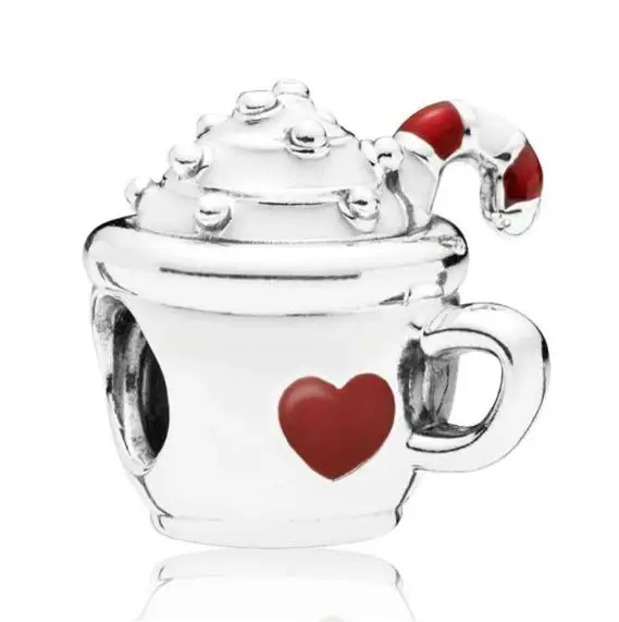 

Original 925 Sterling Silver Bead Warm Cocoa Charm, White & Red Enamel Fit European Pandora Bracelet & Necklace Diy Jewelry