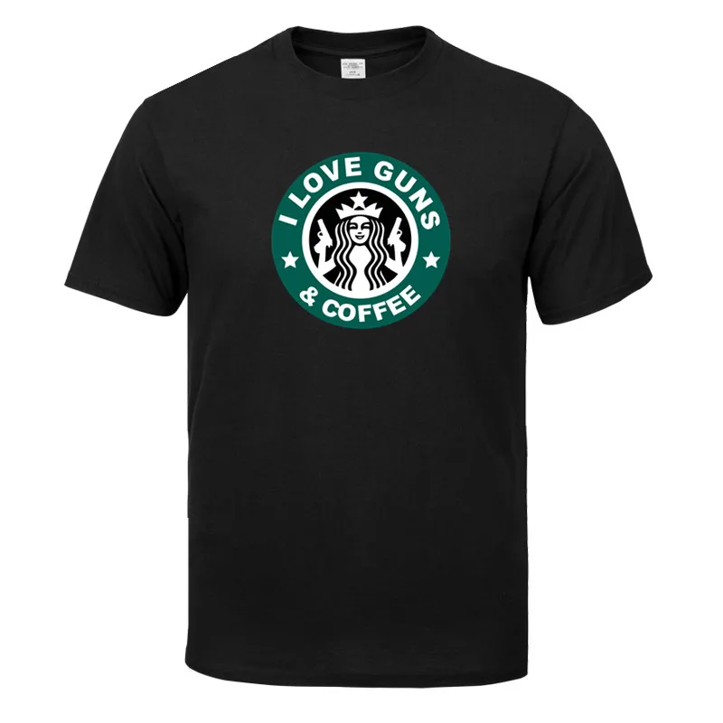Мужская футболка с принтом I love guns and coffee модная крутая удобная мужская