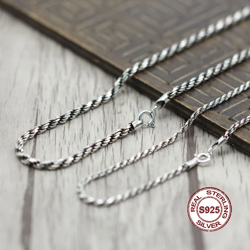 

S925 Men's Sterling Silver Necklace Personality classics Simple and generous retro series Twist twist shape Send a gift to love