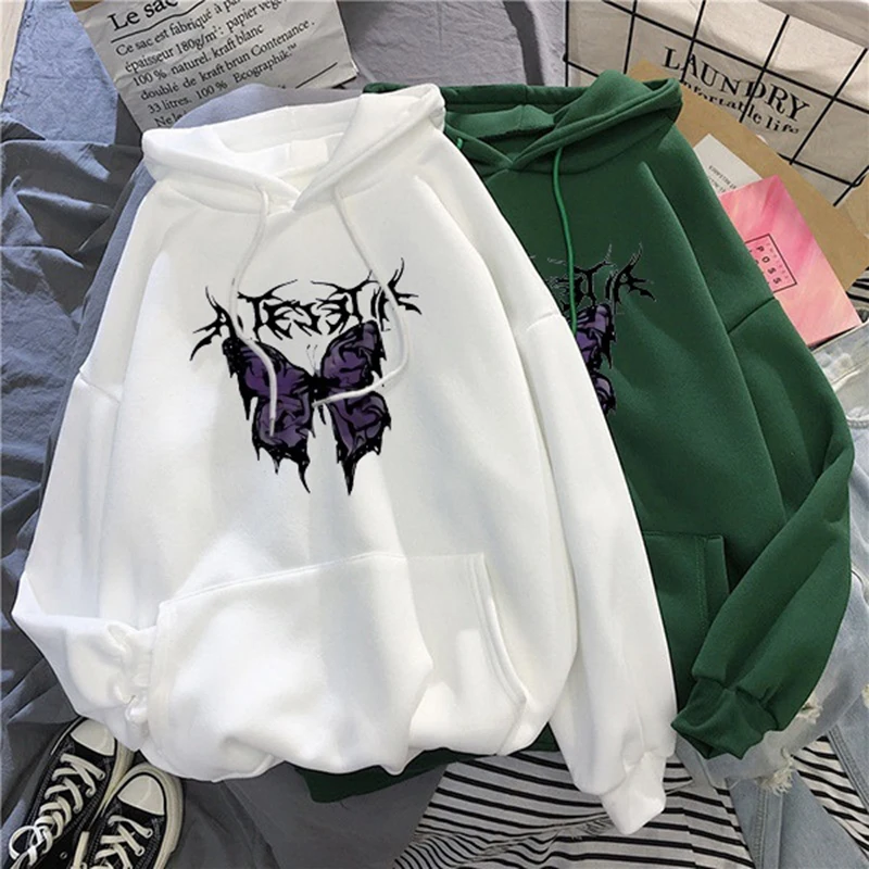 

Autumn Winter Oversized Hoodies Women Sweatshirts Harajuku Butterfly Print Hooded Aesthetic Hoodie Ladies Streetwear Hoodie Tops