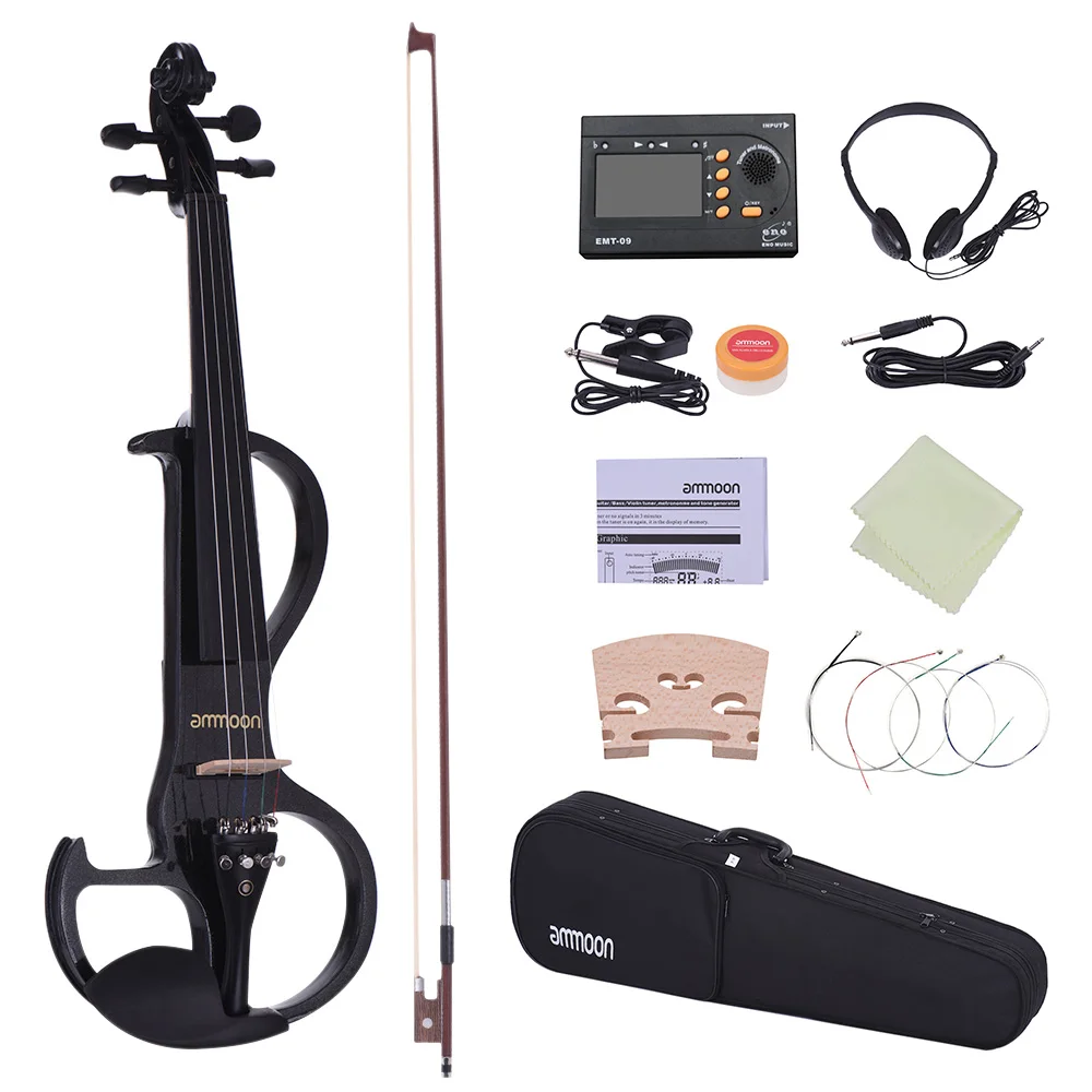 

ammoon Full Size 4/4 Silent Electric Violin Solid Wood Maple with Bow Hard Case Tuner Rosin Audio Cable Strings