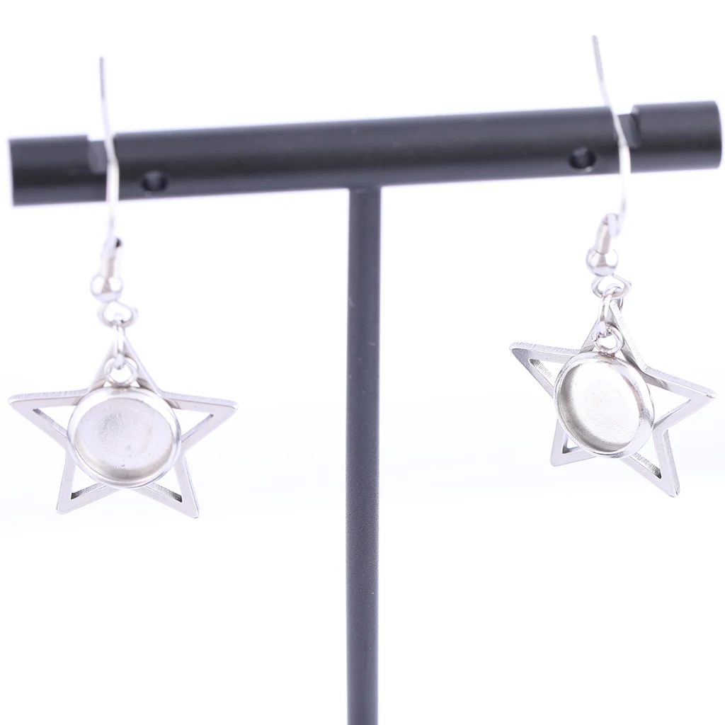 20pcs Stainless Steel Star Charm Earring Blanks 8mm dia Cabochon Base Settings 