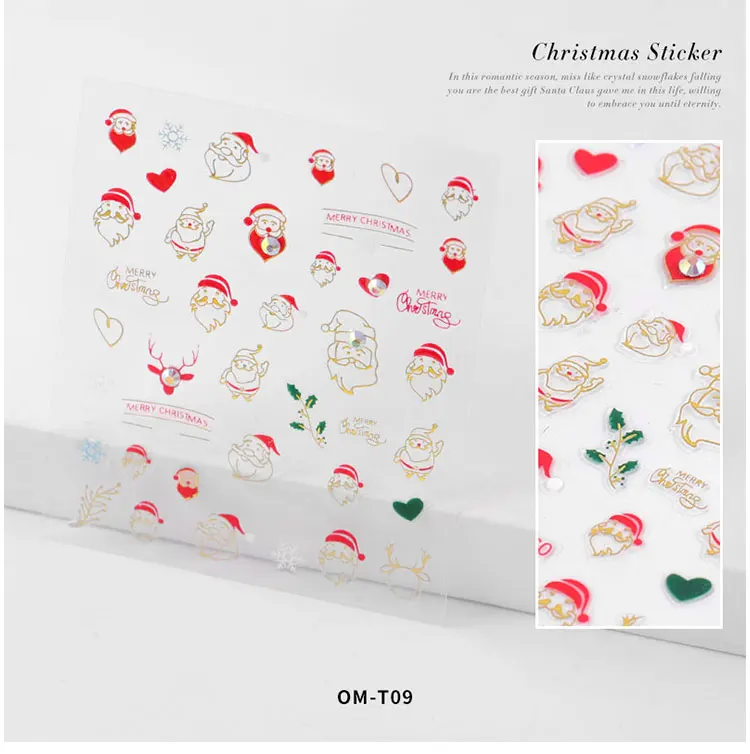 1 лист 3D Рождественские наклейки самоклеющиеся наклейки для ногтей смешанный дизайн маникюрный фестиваль украшения аксессуары
