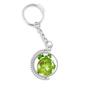 

Four Leaf Clover Ireland St.Patrick's Day Rotatable Key Chain Ring Keyholder