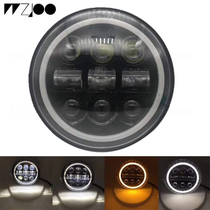

5 3/4” Motorcycle Refit Round LED Headlight for Dyna Sportster Victory Triumph Indian Motor HeadLamp Halo DRL Amber Turn Light
