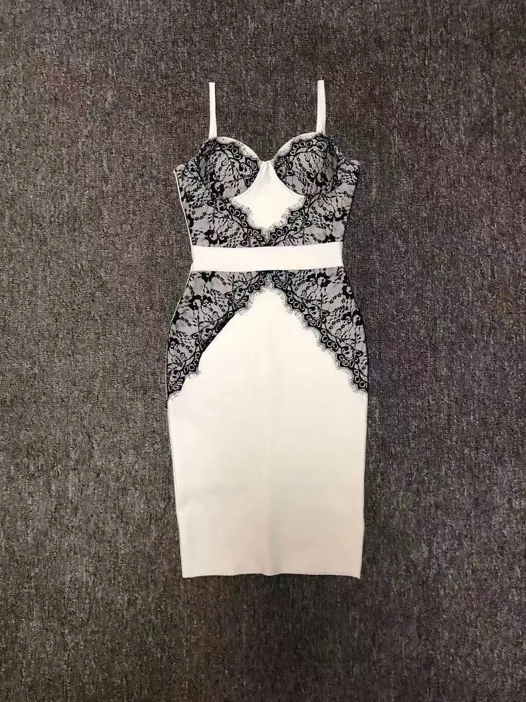 Women Sexy Fashion Lace White Bandage Dress Elegant Celebrity Chic Evening Elegant Party Dress Vestido