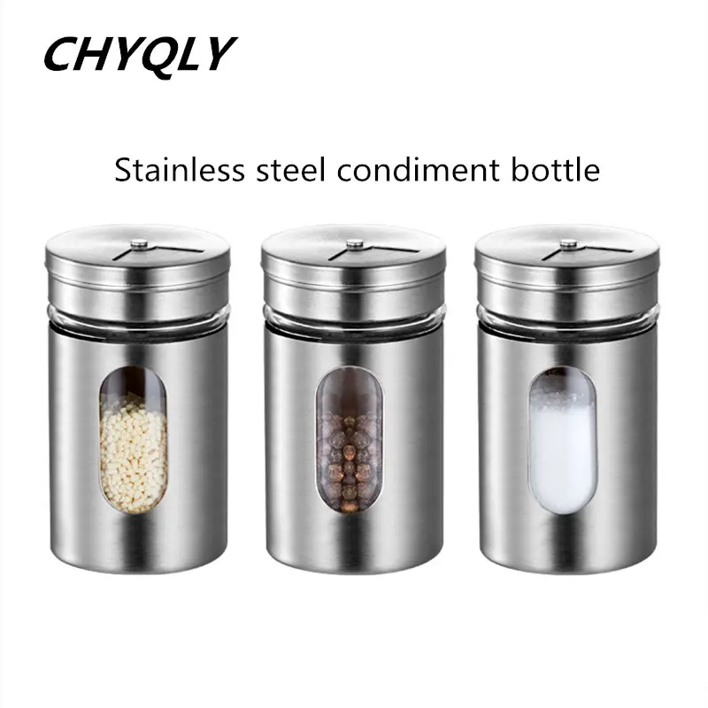 Kitchen Cruet Soy Sauce Bottle Potes Condiment Spice Jar Glass Stainless Steel