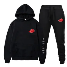 New 2 Pieces Set Akatsuki Cloud Symbols Print Hoodies+Pants Tracksuit Men Women Sweatshirt Streetwear Pullover Sudaderas