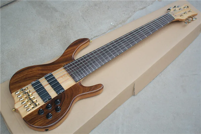 free shipping Order booking  6 strings bass ,walnut  ASH wood body,neck through body,active battery,19mmstrings distance widened