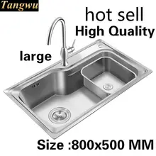 Квартира роскошный vogue кухня один корыто раковина сделать блюда 304 нержавеющая сталь большая горячая Распродажа 800x500 мм