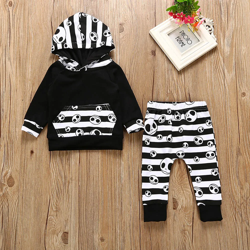 

Newborn Infant Baby Boy Clothes Set Striped Hoodie Skeleton Tops+Pants Children Toddler Halloween Baby Clothes Autumn Winter