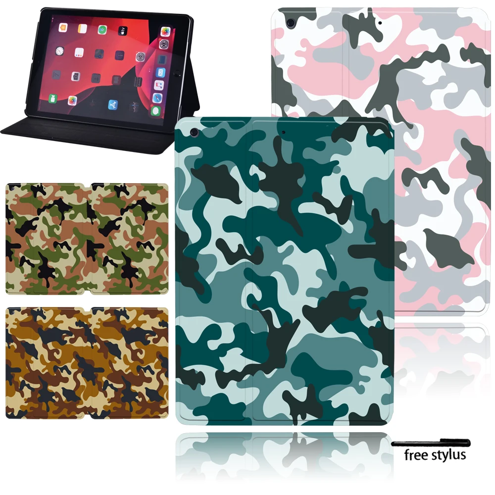 

Tablet Case for Apple IPad Mini /iPad Air/iPad Pro 7.9 9.7 10.2 10.5 11 Inch-Camouflage Folio Leather Stand Protective Case +pen