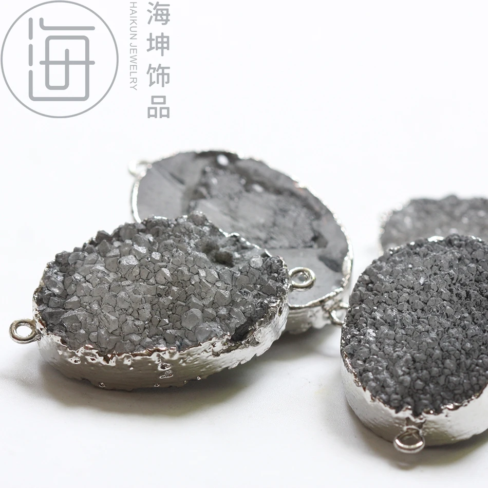 Craft Supply-Stone-Natural Hand Cut Plated Stone Druzy Connector - Near Oval 35*25mm (ZH733) | Украшения и аксессуары