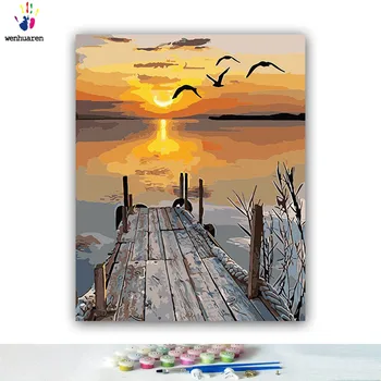 

DIY Coloring paint by numbers Sunset in the sea paintings by numbers with kits 40x50 framed