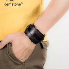 Kemstone стильный 44 мм ширина прямоугольник из искусственной кожи черный браслет крутые ювелирные изделия подарок для мужчин