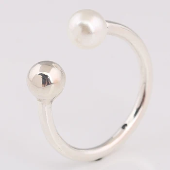 

Authentic S925 Contemporary Pearl Open Ring For Women Wedding Party Gift fit Lady Fine Jewelry
