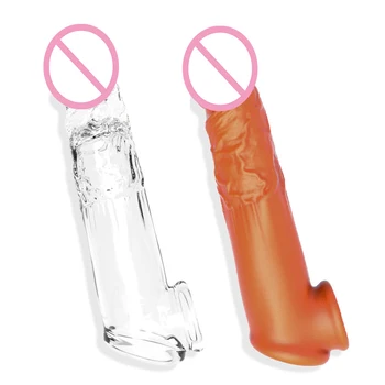 Male Dildos Condom Reusable Penis Sleeve Enlargement Penis Extender Sex Toys for Men Dildo Enhancer Penis Ring Extend 8CM 4