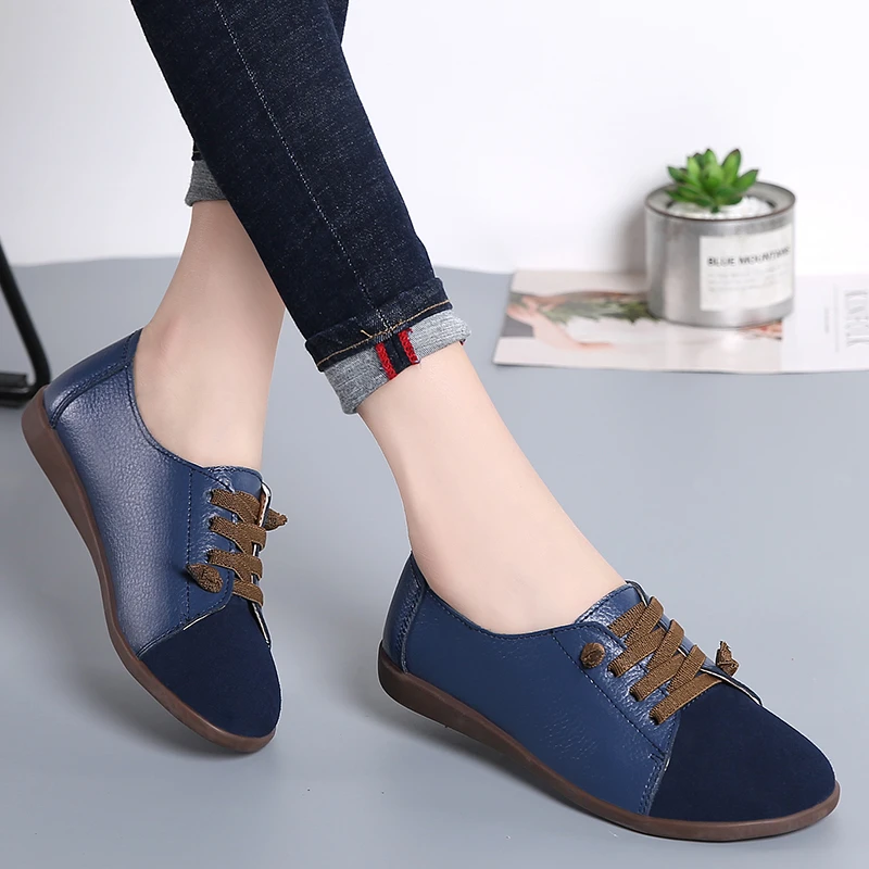 2021 Genuine Leather Women Shoes Woman Spring Ladies Shoes Slip On Ballet Flats Sneakers Women Oxford Shoes Plus Size Moccains