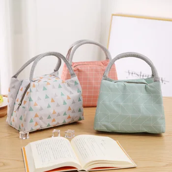 

Simple Geometric Style Lunch Bag Storage Bag Food Heat Preservation Cold Insulation Bento Pouch for Student White-collar