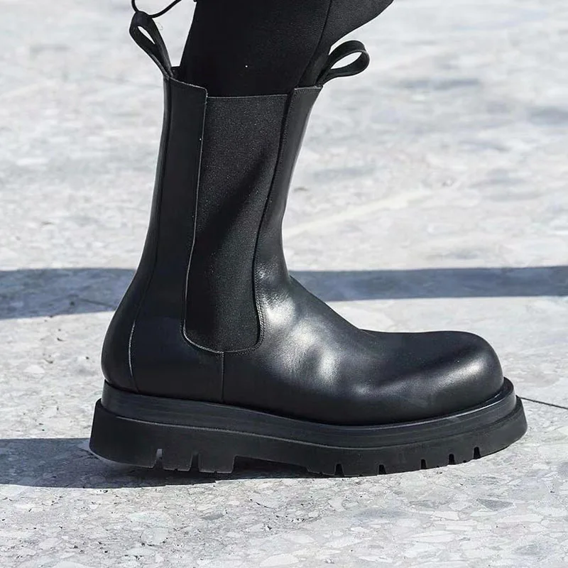 

2019 Thick Bottom Boots Chelsea Short Boots Woman England Wind Boots Boots Increase Down Locomotive Boots