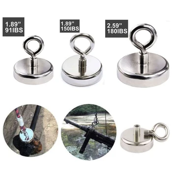 

3 Models Multifunctional FISHING MAGNET 91/150/180 LB Super Strong Neodymium Round Thick Eyebolt Treasure Hunt