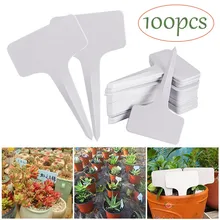 Placa de plástico em forma de t para decoração de jardim, etiqueta de planta em forma de t, flor, marca grossa, ornamentos de decoração de jardim com 100 peças