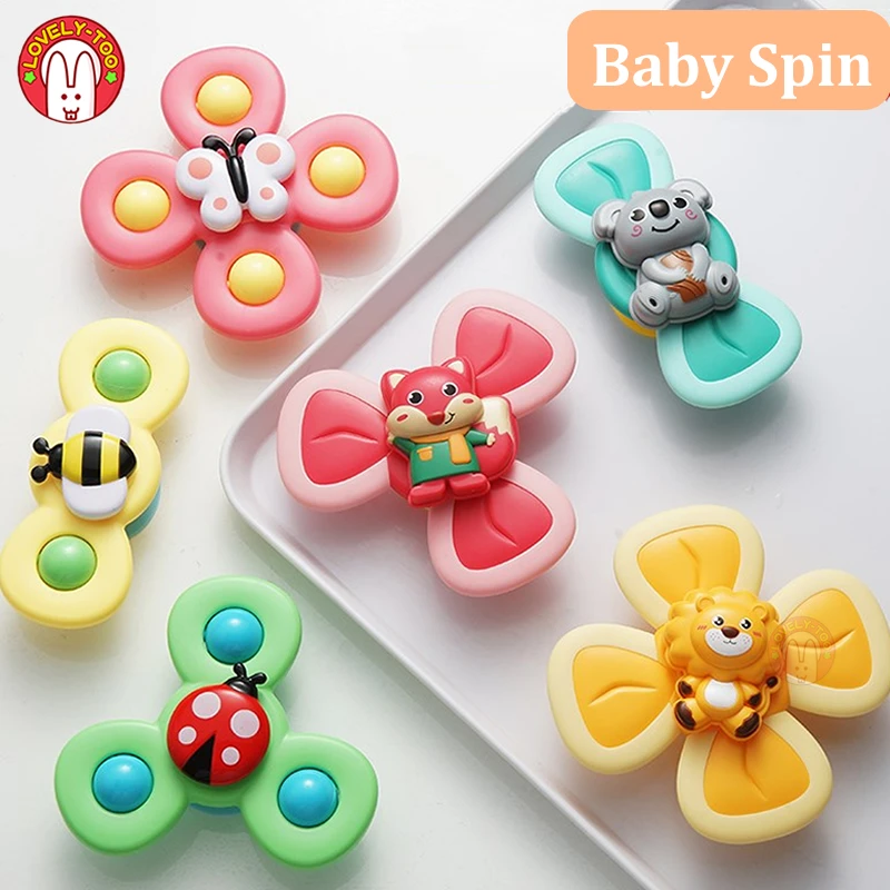 Spiner-juguetes para bebés, juguetes clásicos divertidos para niños, bonitos dibujos animados, ventosa, juguete giratorio, sonajero, juguetes de baño para niños