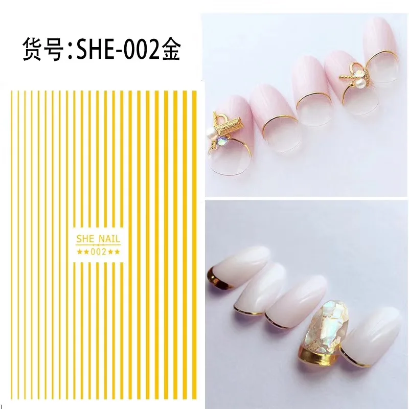 Новейшая WG-1000 полоса черный и белый 3d дизайн ногтей Наклейка для ногтей штамповка экспорт из Японии Дизайн Стразы украшения - Цвет: SHE-002G