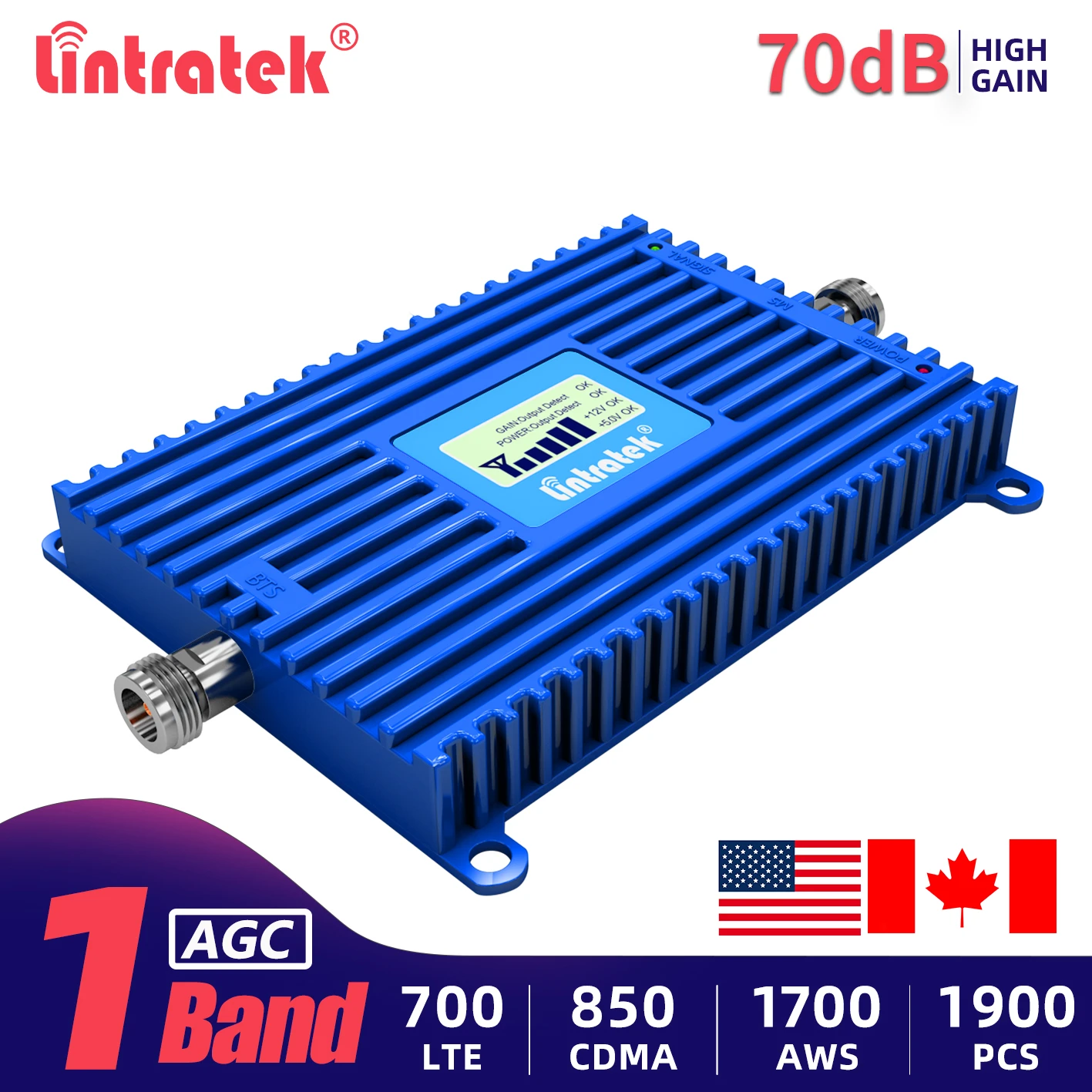 Lintratek Cellular Internet Signal Booster Network GSM 850 1700 1900 Amplifier Repeater Band12 B2 B4 B6 B66 UMTS LTE 2G 3G 4G best antenna bobcat miner